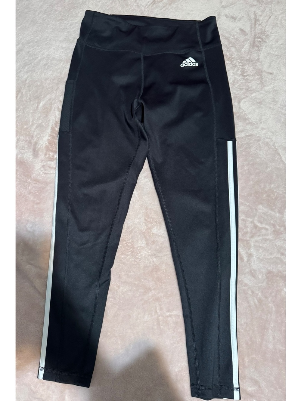 adidas Black Leggings with White Side Stripes